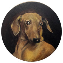 Oil dog portrait on a round canvas - About Face Illustration